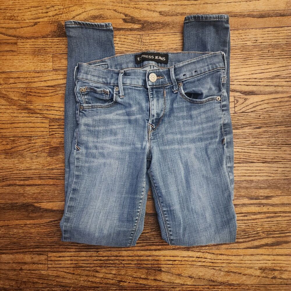 Express Medium Wash Legging Jean Mid-Rise Size 2R Minimalist Clean Girl